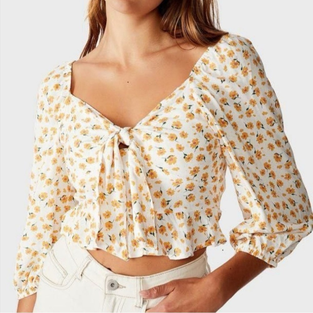 Cotton On Tie-Front Peasant Crop Top
